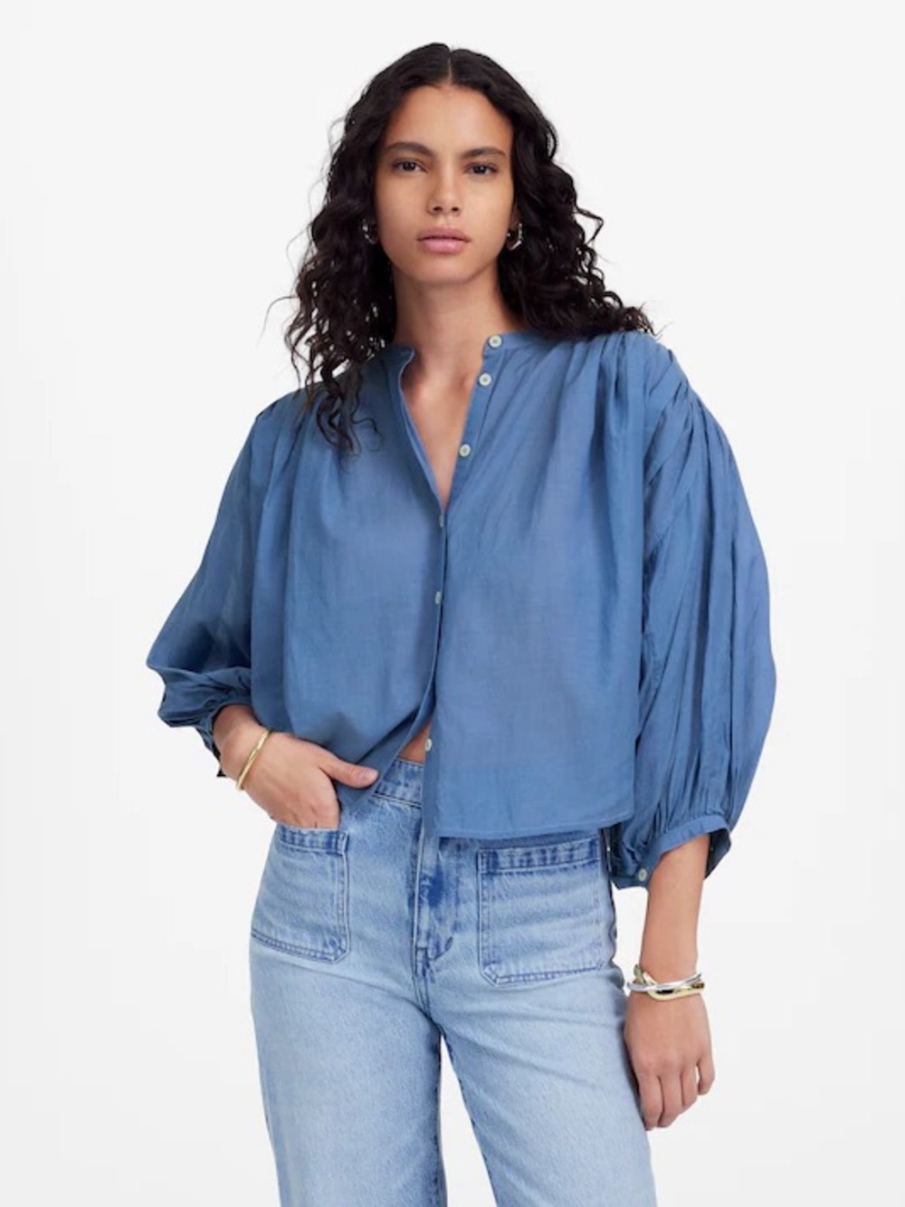Madewell Balloon-Sleeve Top in Delphinium Blue